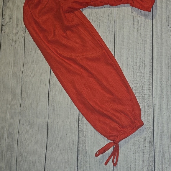 Better Unsaid Women's Boho Long Sleeve Cinched Bodice Crop Top Red Size M - Picture 5 of 9